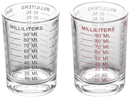 2 Stück Cocktail Messbecher 90ml,Cocktail Zubehör,Messbecher Klein,Tequila Gläser,Shotgläser,Für Küche, Party, Bar, Tequila, Wodka, Kaffee(Schwarz,Rot)