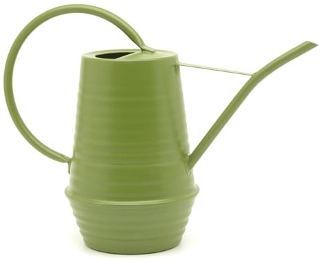 CKB LTD Annaffiatoio per interni, piccolo, 1,1 l, in ferro al carbonio zincato verde, a coste, stile fattoria, con beccuccio lungo e stretto, accessorio decorativo da giardino per piante