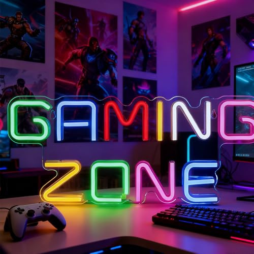 Gaming Zone Neon Light Sign, Colorful LED Gaming Neon Sign, Gaming Letter LED Neon Light for Wall Decor with Switch and Charging Cable for Game Room, Game Zone, Man Cave, Gifts for Gamers, Boys, Men