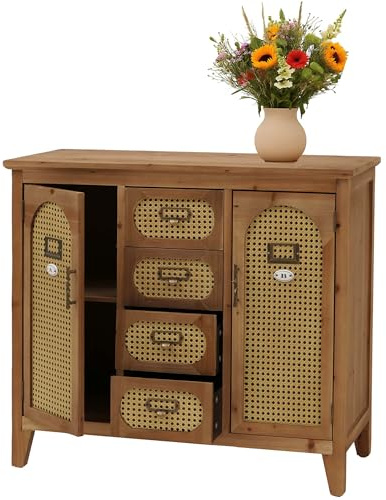 Mendler Commode de pharmacien HWC-O63 Aspect rotin Vintage 80x91x40cm Corps Naturel