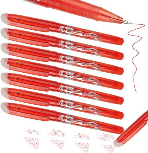 MOTIBACK Gelstifte Set Radierbar, Kugelschreiber mit 0,5 mm Spitze & Radiergummi, Löschbare Stifte für Schule, Büro & Planung (7, Rot)