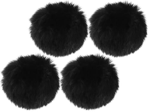 OUNONA Pompon Broschen 4 Stück Schwarz Kunstfell 8cm mit Nadel für Kleidung Schuhe und Hüte Vielseitige Selbstgemacht Bastel Dekoration