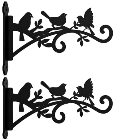Lot de 2 Supports Muraux Suspension Plante Exterieur, Crochet Fer Noir | Fer robuste, Design oiseau décoratif, Fixation incluse, Usage intérieur/extérieur