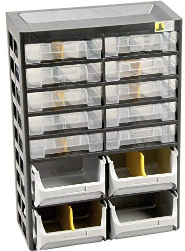 Allit 458140 Kleinteiledepot, schwarz, gelb, 10 Schübe, 4 Boxen, 7 Trenner
