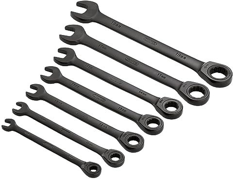 Draper 51178 Hi-Torque Metric Ratcheting Combination Spanner, Black, Set of 7 Pieces