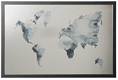 Bi-Office, Whiteboard Ink Weltkarte, Silber Finish, magnetisch, trocken abwischbar, Schwarzer MDF-Rahmen, 90x60cm