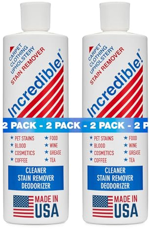 INCREDIBLE! Stain Remover - Instant Spot Remover For New and Old Stains - Blood, Red Wine, Coffee, Urine, Cosmetics, Pet Stains and Odor Eliminator - Carpets, Mattress, Laundry, 16.oz (2 Pack)