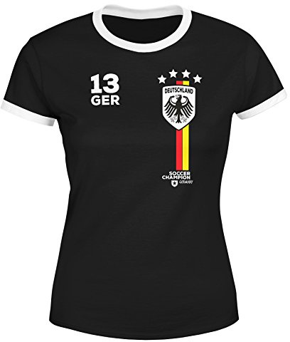 MoonWorks® Damen Fan-Shirt Fußball Retro Deutschland Germany Weltmeisterschaft Fan-Trikot Style WM 2026 Schwarz-Weiss M