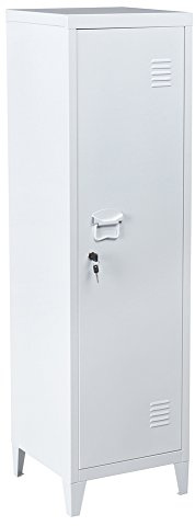 Bakaji - Armoire vestiaire métallique à casiers verrouillables, porte avec fermeture à clé, 3 compartiments intérieurs, dimensions 138 x 38,5 x 38,5 cm, blanc
