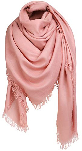 Superora Damen Halstuch Scarf Quadratischer Deckenschal Fransen 140 * 140CM | Baumwollmischung Stola Schal Schultertuch
