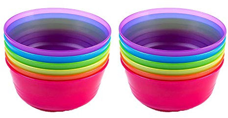 Cuddly Hippo Kids Plastic Dinnerware Set of 12 Multi Color Bowls - Reusable, BPA-Free, Dishwasher Safe and Microwaveable