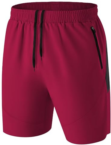 Sportshorts för män korta byxor snabbtorkande sportbyxor lätta med dragkedja, röd, XL