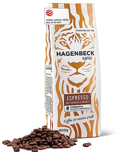 Hagenbeck Espresso 500g | Ganze Espresso-Bohnen aus traditioneller Röstung | Kräftig-würziger Geschmack mit sanft-schokoladiger Note | Kaffeebohnen stark | Ideal für Kaffee-Vollautomaten