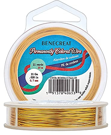 BENECREAT 0.7mm(21Gauge) Anlaufbeständiger Kupferdraht 20m Goldschmuck Perlendraht für die Herstellung von Perlenschmuck