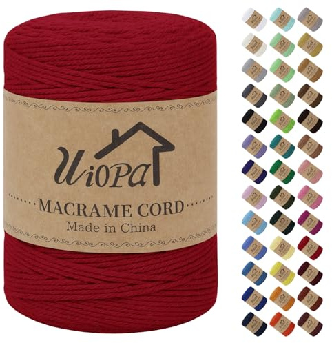 Uiopa Makramee Garn 3mm x 300m Rot Baumwollgarn Natürliches Makramee-garn DIY Macrame Cord Dicke Kordel Seil Makramee Zubehör für Makramee Wandbehang, Vorhang, Hängepflanze, Wanddekoration