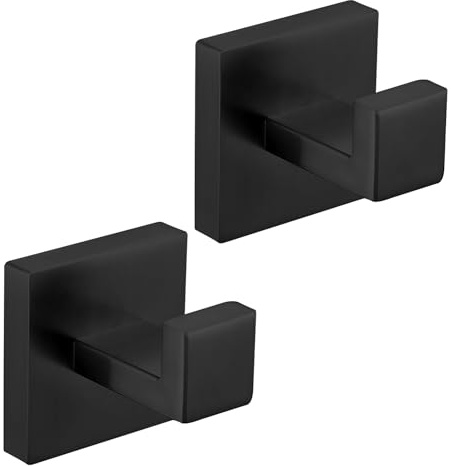 Taucent Bath Towel Hook Black,2 Pack Robe Hook for Bathroom Matte Wall Mounted Heavy Duty Hook 304 Stainless Steel Coat Hooks for Bathroom Kitchen(Matte Black)
