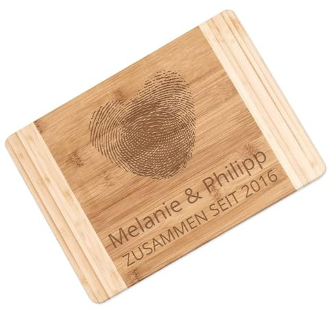 Maverton Bambus Holzbrett mit Gravur, Schneidebrett, Küchenbrett | Größe: 35x25 cm, groß und massiv, für Paare, zum Hochzeitstag, zur Hochzeit, zu Weihnachten, Herz