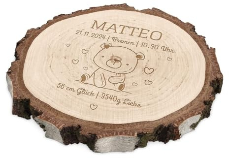 Maverton Deko Holzkreise rund mit Gravur - Durchmesser: 16-22 cm - Dicke: 1,5-2,5 cm - Baumscheibe aus Naturholz - unbehandeltes Birkenholz - zum Geburtstag für Männer - Teddybär