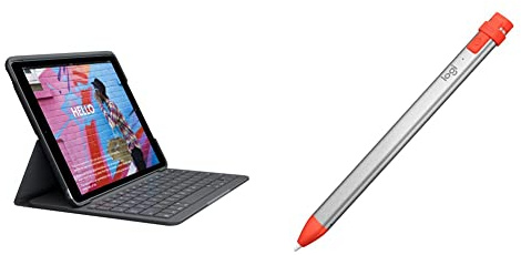 Logitech Slim Folio keyboard case for iPad (7th gen - 2019 | 8th gen - 2020 | 9th gen - 2021) Crayon digital pencil for all iPads (2018 releases and later) - QWERTY UK