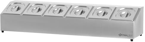 Mahlzeit Contenedor de Ingredientes con Tapa de Acero Inoxidable | 102,5 x 24,5 x 21,5 cm | 6 Recipientes GN 1/6 | Para Catering, Gastromía, Cocina, Estación de Pizza, Buffet, Barra de Ensaladas