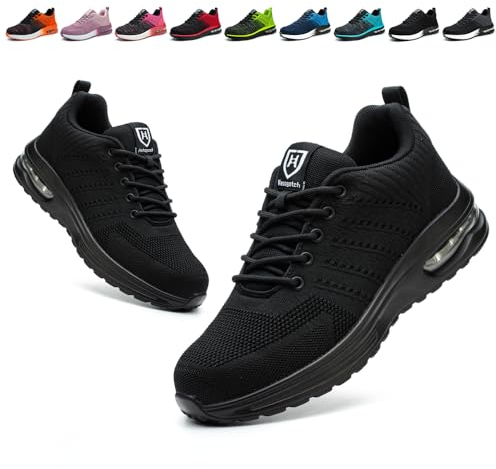 Bawalon Safety Shoes Trainers Men Womens Steel Toe Trainers, Lightweight Safety Shoes Breathable Work Trainers Black UK 7 (Lable Size 40)