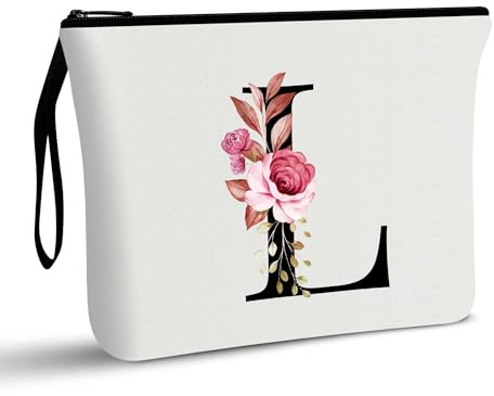 A-Z Personalized Makeup Bag,Birthday Gifts for Women Mom,Gifts for Best Friend,Bride Bridesmaid Cosmetic Bag(L)