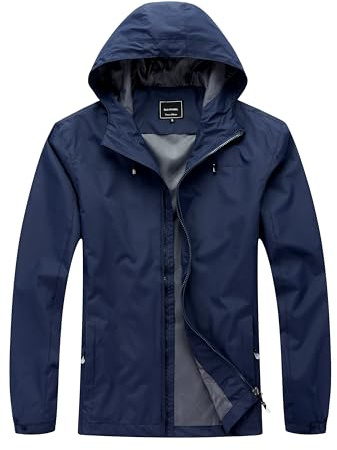 Veste de pluie imperméable pour homme de qualité supérieure - Pour la marche, la randonnée, le quotidien, le printemps - Veste légère - Noir et bleu marine