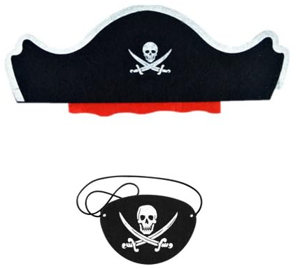 YiYaO Piraten Augenklappe für Erwachsene Kinder,Piratenhut Verstellbare Pirat Augenmaske, Eyepatch with Gummiband für Kindergeburtstag Cosplay Halloween Christmas Pirate Theme Party