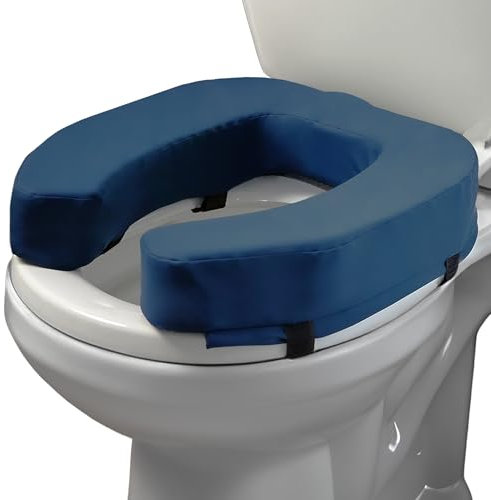 Lunderg Padded Toilet Seat Riser for Seniors - Adds 3 inches. Universal Fit - Firm Raised Toilet Seat Cushion with High-Density Foam for Enhanced Comfort & Elevation. Post-Surgery Must Have (Blue)