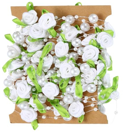 PATIKIL Rosa Perla Cuerda Cuentas Guirnalda, 16.4 Pies Artificial Rosa Perla Alambre Guirnalda para Navidad Árbol Fiesta Bricolaje Artesanía Hogar Boda Decorativo, Blanco