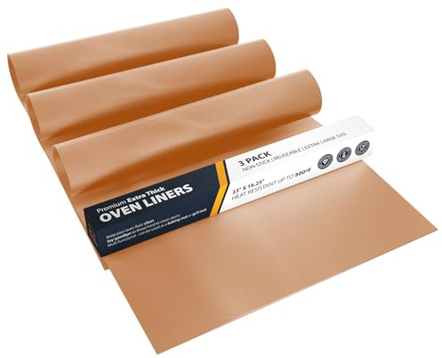 Linda's Essentials Dauerbackfolie für Backofen und Grill, Backpapier wiederverwendbar geeignet für Elektro- und Gasbackofen, antihaftbeschichtet, für den Backofenboden, BPA- und PFOA-frei (3er Pack)