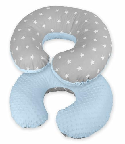 Babymam Baby Feeding Pregnancy Pillow Cover Newborn Nursing Dimple Blue/Small white on Grey