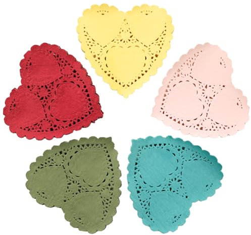 250 Stück 10,2 cm Valentins-Herz-Deckchen, Papier-Spitzendeckchen für Bastelarbeiten, Valentinstag und Hochzeitsdekorationen (gemischte Farben 1)