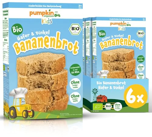 Pumpkin Organics Bio Bananenbrot (6er Pack) - Backmischung für Kinder (3+ Jahre) und Erwachsene zur schnellen Zubereitung - Kinderfreundliches Backset ohne Zusatzstoffe für Familien-Backspaß