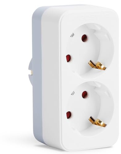 Aigostar Presa Doppia,Presa Multipla con Protezione Bambini,Adattatore Schuko16 A Combinata Standard Tedesco e Francese,Grigio Bianco