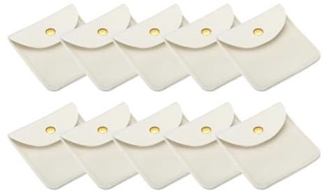 PATIKIL 8x8cm Jewelry Pouches with Snap Button, 10 Pack Velvet Jewelry Pouches Portable Soft Storage for Necklace Bracelet Earring Watch Rings Brooch, Beige