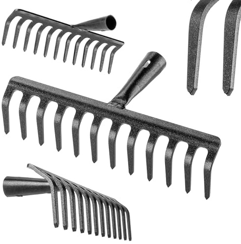 KADAX Gartenharke ohne Stiel, Gartenrechen aus Stahl, Rasenrechen für Gartenpflege, Robuste Rasenharke, Rechen zum Harken, Harke für Rasen, Gartenwerkzeug (Rechteckig 10 Zinken)