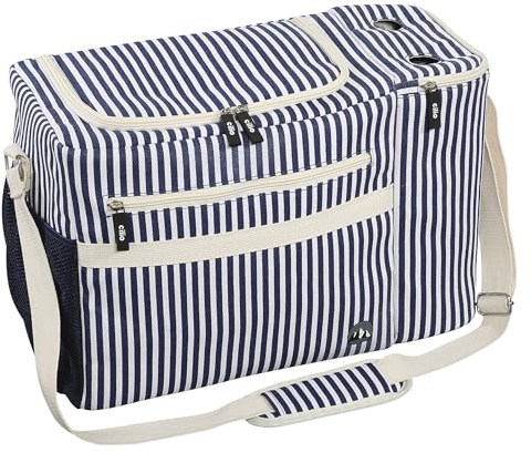 cilio Isoliertasche MARITIMO | 23 L Fassungsvermögen | Kühltasche mit Trageriemen | Polyester, aufgeschäumte Folie | Picknicktasche mit Flaschen-Kühlfach, Fronttasche und Netztasche | Weiß-blau