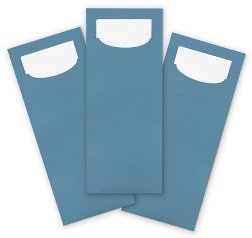itenga 24x Bestecktasche aus Papier mit kleiner weißer Serviette Besteckserviette Pochette (nordic blue)