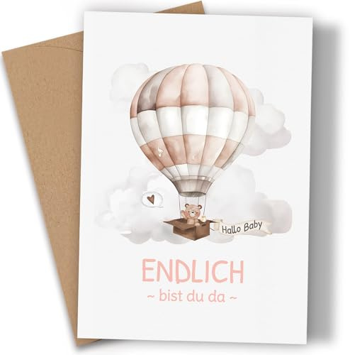 Karte zur Geburt für Mädchen und Jungen - Premium Glückwunschkarte zur Geburt Baby mit Umschlag Willkommen kleiner Stern Grußkarte mit niedlichen Bären Wolken - Geschenk zur Geburt Klappkarte(A6)