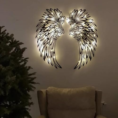 Fulenyi Metall Engelsflügel Für Wand Mit/Ohne LED Licht Engelsflügel Wandskulptur Deko Flügel Metall Wandkunst Modern Engelsflügel Wanddekoration Für Wohnzimmer Schlafzimmer Arbeitszimmer Garten Hof