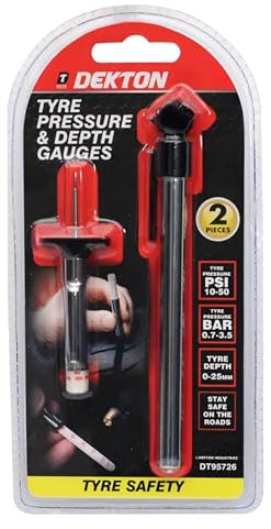 Dekton Tyre Pressure and Depth Gauges – Accurate PSI and BAR Readings for Cold Tyres – Easy to Use for Quick & Precise Measurements – Ideal for Cars, Motorcycles & Bicycles – Compact & Durable Design