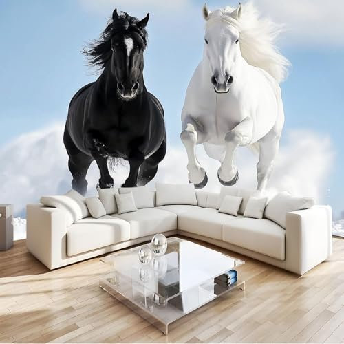 Fototapete Tier Schwarz Weißes Pferd Vlies Tapeten Wandtapete 400x280 cm Moderne Wanddeko Design Wand Dekoration Wohnzimmer Schlafzimmer