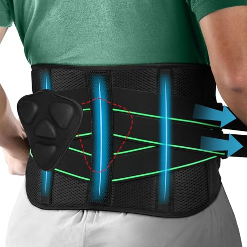AOGOE Rückenstützgürtel mit 5 Metallstützen, Rückenbandage Verstellbare Zuggurte und Weiches Atmungsaktives Netzgewebe für Herren & Damen mit Abnehmbarem 3D Lendenpolster zur unteren Rücken,LWS,Arbeit