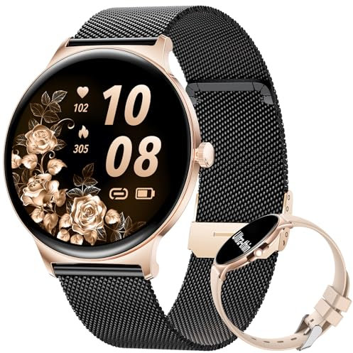 LIGE Reloj Inteligente Mujer(2 Correas),1.43'' HD AMOLED Smartwatch Mujer con Llamadas Bluetooth, Impermeable IP68,Pulsera Actividad 120+ Modos Deportivos, SpO2,Sueño, Android iOS,Negro Oro