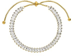 Purelei® Crystal Glow Armband – Größenverstellbar mit Slider-Verschluss, Zirkoniasteine in Baguetteform, Edelstahl in Gold, Silber oder Roségold, Länge 14–28 cm (Gold)