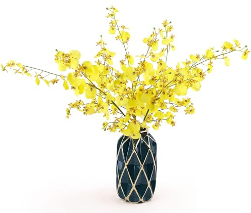 mizii 6Pcs Yellow Artificial Orchid Flowers 36 Fake Silk Orchids with Long Stem Look Real Faux Orchid Bouquet for Tall Vase Table Centerpieces Wedding Flower Arrangement Indoor Home Decor (Yellow)