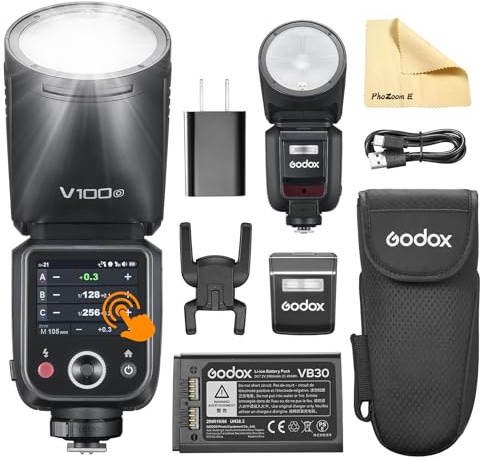 Godox V100-O V100 O Testa Rotonda Fotocamera Flash Fotocamera Flash TTL Speedlite 2.4G Wireless TTL Speedlight Strobe,100Ws HSS 1/8000s con Batteria agli ioni di litio per Fotocamere Olympus Panasonic