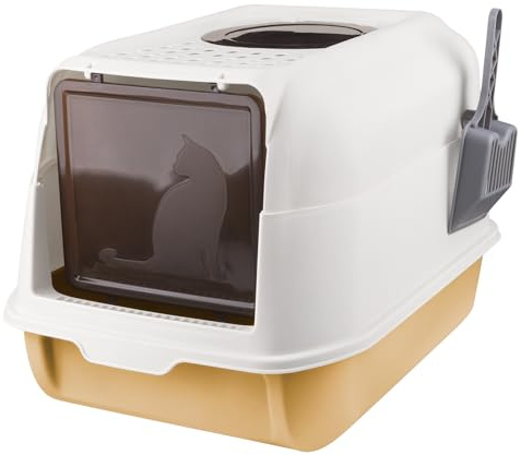 OHMG Bac a Litiere pour Chat avec Pelle,Fermé Maison de Toilette pour Chat,Rebords Amovibles,Anti-Fuite,pour Chats Adultes,Chatons,Lapins,sans BPA,Ouverture en Haut