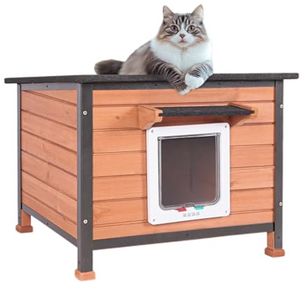 Seiyierr Outdoor Insulated Cat House Weatherproof for Winter Feral Cat Shelter with Insulated Liner All Round Metal Frame Wooden Condos Indoor and Outdoor Use for Cat Rabbit (BROWN)